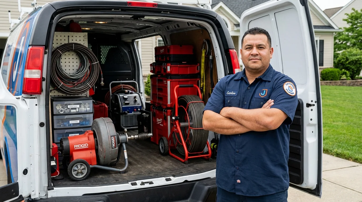 Professional drain cleaning equipment and Johns Plumbing LLC plumber in Kaukauna