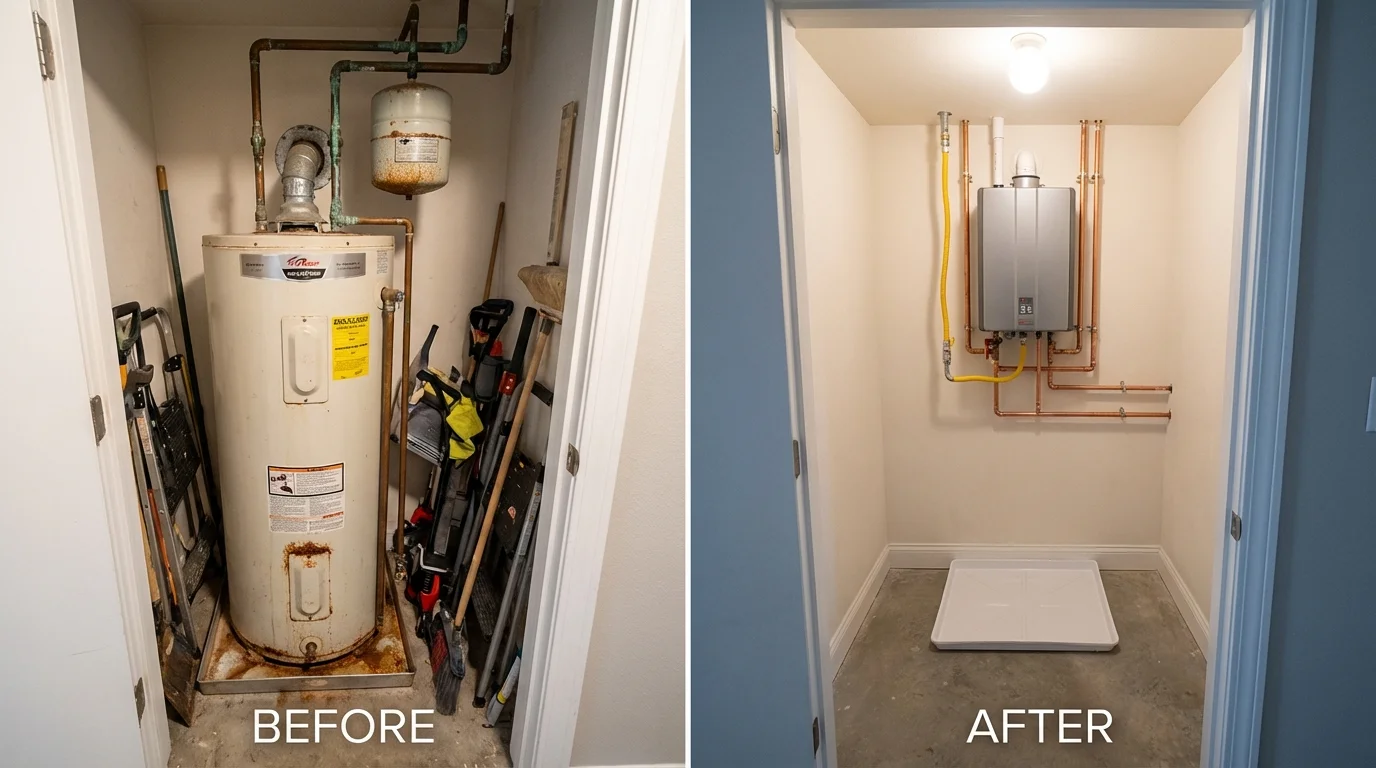 Tank water heater versus wall-mounted tankless unit comparison for Kaukauna, WI homeowners